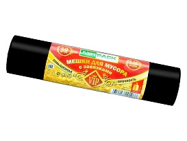 Мешки для мусора 120 л, с завязками, черные, в рулоне 10 шт., ПНД, 15 мкм, 800х750 мм, VIP, Z12010black в Уфе