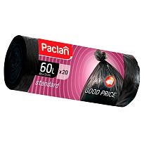 Мешки для мусора 60 л, черные, в рулоне 20 шт., ПНД, 7,4 мкм, 720х600 мм, PACLAN, 600820 в Уфе