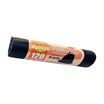 Мешки для мусора 120 л, с завязками, черные, в рулоне 10 шт., ПНД, 16 мкм, 1100х700 мм, Крепак, 4607075710320 в Уфе