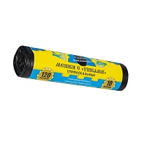 Мешки для мусора 120 л, с ушками, черные, в рулоне 10 шт., ПНД, 13 мкм, 1050х680 мм, Крепакоф, 4607075710436 в Уфе