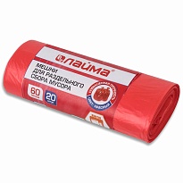 Мешки для мусора 60 л, красный, в рулоне 20 шт., ПНД, 10 мкм, 680х580 мм, LAIMA, 606702 в Уфе