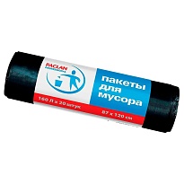 Мешки для мусора 160 л, черные, в рулоне 20 шт., ПВД, 30 мкм, 1200х870 мм, PACLAN Professional, 604082 в Уфе