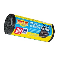Мешки для мусора 30 л, черные, в рулоне 30 шт., ПНД, 9 мкм, 600х500 мм, Крепак, 4607075710108 в Уфе