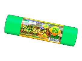 Мешки для мусора 120 л, с завязками, зеленые, в рулоне 10 шт., ПНД, 15 мкм, 800х750 мм, VIP, Z12010green в Уфе