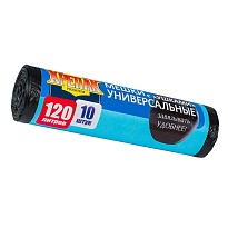 Мешки для мусора 120 л, с ушками, черные, в рулоне 10 шт., ПНД, 15 мкм, 1100х700 мм, Крепак, 4607075710474 в Уфе