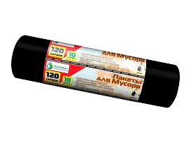 Мешки для мусора 120 л, черные, в рулоне 10 шт., ПНД, 12 мкм, 1100х700 мм, MIRPACK Classik, 1201011 в Уфе