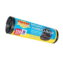 Мешки для мусора 120 л, черные, в рулоне 10 шт., ПНД, 15 мкм, 1100х700 мм, Крепак, 4607075710214 в Уфе