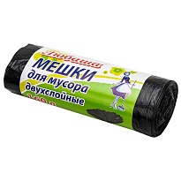 Мешки для мусора 160 л, черные, в рулоне 10 шт., ПВД, 23 мкм, 1200х900 мм, Любаша, 607681 в Уфе