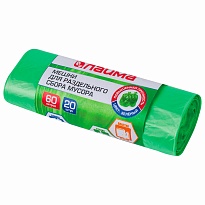 Мешки для мусора 60 л, зеленые, в рулоне 20 шт., ПНД, 10 мкм, 680х580 мм, LAIMA, 606704 в Уфе