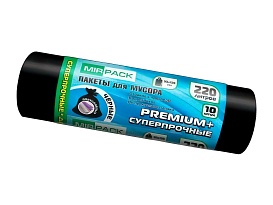 Мешки для мусора 220 л, черные, в рулоне 10 шт., ПВД, 45 мкм, 1250х930 мм, PREMIUM+, 2201068 в Уфе