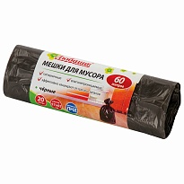 Мешки для мусора 60 л, черные, в рулоне 20 шт., ПНД, 5 мкм, 650х570 мм, Любаша, 605331 в Уфе