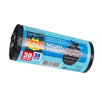 Мешки для мусора 30 л, с ушками, черные, в рулоне 30 шт., ПНД, 9 мкм, 600х500 мм, Крепак, 4607075710450 в Уфе