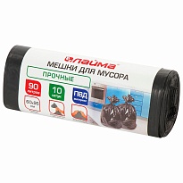 Мешки для мусора 90 л, черные, в рулоне 10 шт., ПВД, 25 мкм, 950х600 мм, LAIMA, 605332 в Уфе