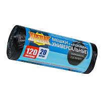 Мешки для мусора 120 л, с ушками, черные, в рулоне 20 шт., ПНД, 15 мкм, 1100х700 мм, Крепак, 4607075710368 в Уфе