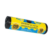 Мешки для мусора 120 л, с ушками, черные, в рулоне 10 шт., ПНД, 13 мкм, 1050х680 мм, Крепакоф, 4607075710252 в Уфе