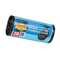 Мешки для мусора 20 л, с ушками, черные, в рулоне 30 шт., ПНД, 10 мкм, 550х440 мм, Крепак, 4607075710443 в Уфе