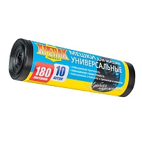 Мешки для мусора 180 л, черные, в рулоне 10 шт., ПНД, 20 мкм, 1150х800 мм, Крепак, 4607075710481 в Уфе
