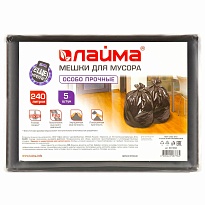 Мешки для мусора 240 л, черные, в пачке 5 шт., ПВД 60 мкм, 1400х900 мм, LAIMA, 601394 в Уфе