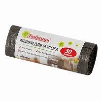 Мешки для мусора 30 л, черные, в рулоне 20 шт., ПНД, 5 мкм, 550х470 мм, Любаша эконом, 605329 в Уфе