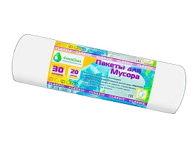 Мешки для мусора 30 л, белые, в рулоне 20 шт., ПНД, 7 мкм, 600х500 мм, MIRPACK Classik, 302042 в Уфе
