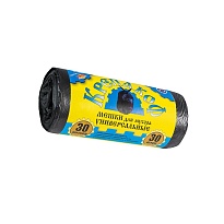 Мешки для мусора 30 л, с ушками, черные, в рулоне 30 шт., ПНД, 8 мкм, 580х460 мм, Крепакоф, 4607075710238 в Уфе