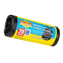 Мешки для мусора 20 л, черные, в рулоне 30 шт., ПНД, 10 мкм, 550х440 мм, Крепак, 4607075710092 в Уфе