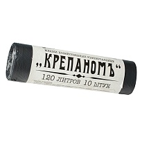 Мешки для мусора 120 л, черные, в рулоне 10 шт., ПНД, 12 мкм, 1030х660 мм, Крепаномъ, 4607075710573 в Уфе