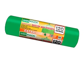 Мешки для мусора 120 л, зеленые, в рулоне 10 шт., ПНД, 14 мкм, 1100х700 мм, EXTRA, ex1201804 в Уфе