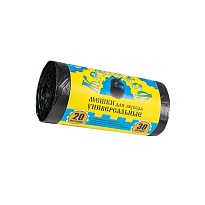 Мешки для мусора 20 л, с ушками, черные, в рулоне 30 шт., ПНД, 10 мкм, 550х440 мм, Крепакоф, 4607075710221 в Уфе