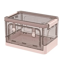 Ящик пластиковый складной прозрачный коричневый, дно розовое, 360х235х230 мм, с колесиками в Уфе